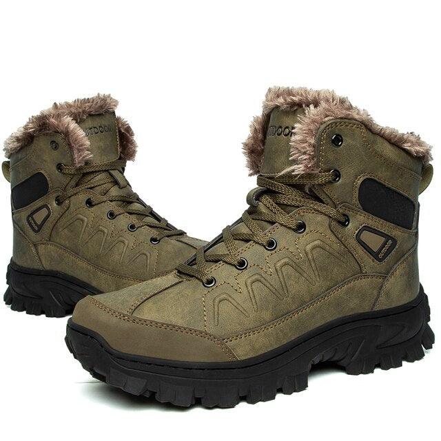 Stevvex men's winter snow boots pair waterproof leather fur-lined olive green mid-calf hiking on Tampa Home & Garden Store
