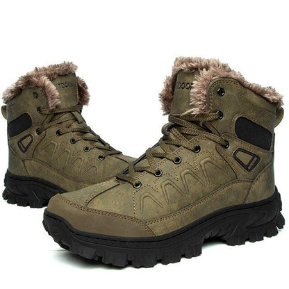 Stevvex men's winter snow boots pair waterproof leather fur-lined olive green mid-calf hiking on Tampa Home & Garden Store