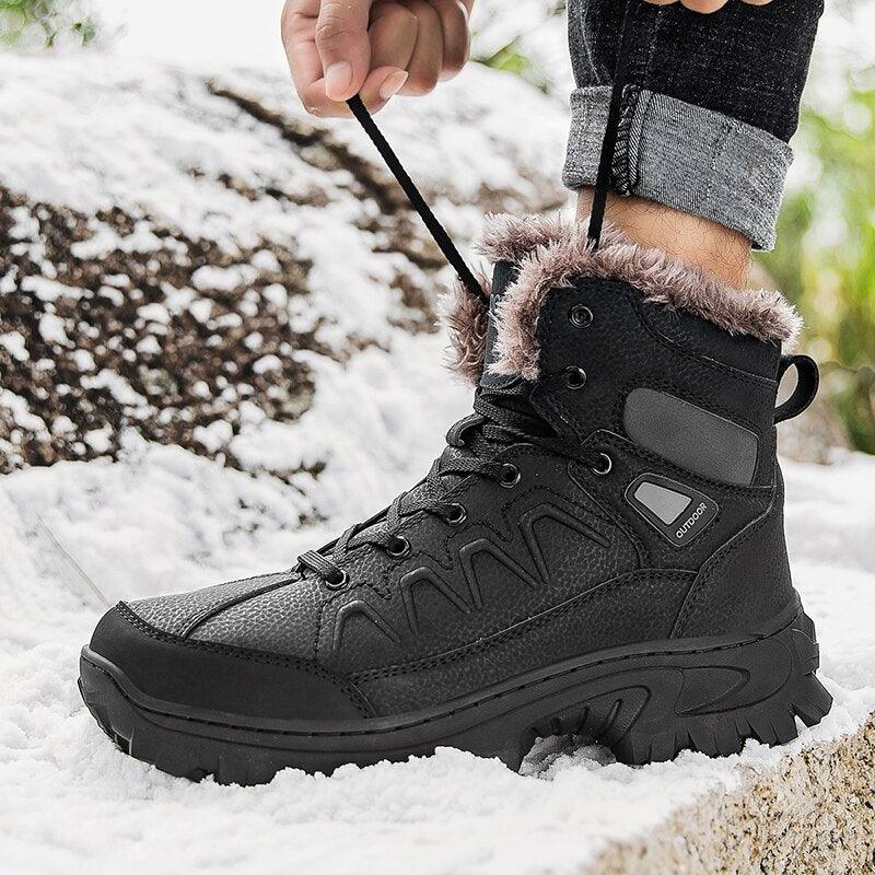 Stevvex men's winter snow boot waterproof leather with full fur lining and rugged lug sole on Tampa Home & Garden Store