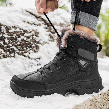 Stevvex men's winter snow boot waterproof leather with full fur lining and rugged lug sole on Tampa Home & Garden Store