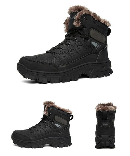 Stevvex men's winter snow boot black waterproof leather with fur lining and rugged outsole on Tampa Home & Garden Store