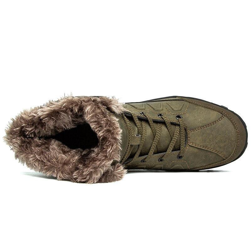 Men's winter snow boot olive green waterproof leather with fur lining and lace-up mid-calf on Tampa Home & Garden Store