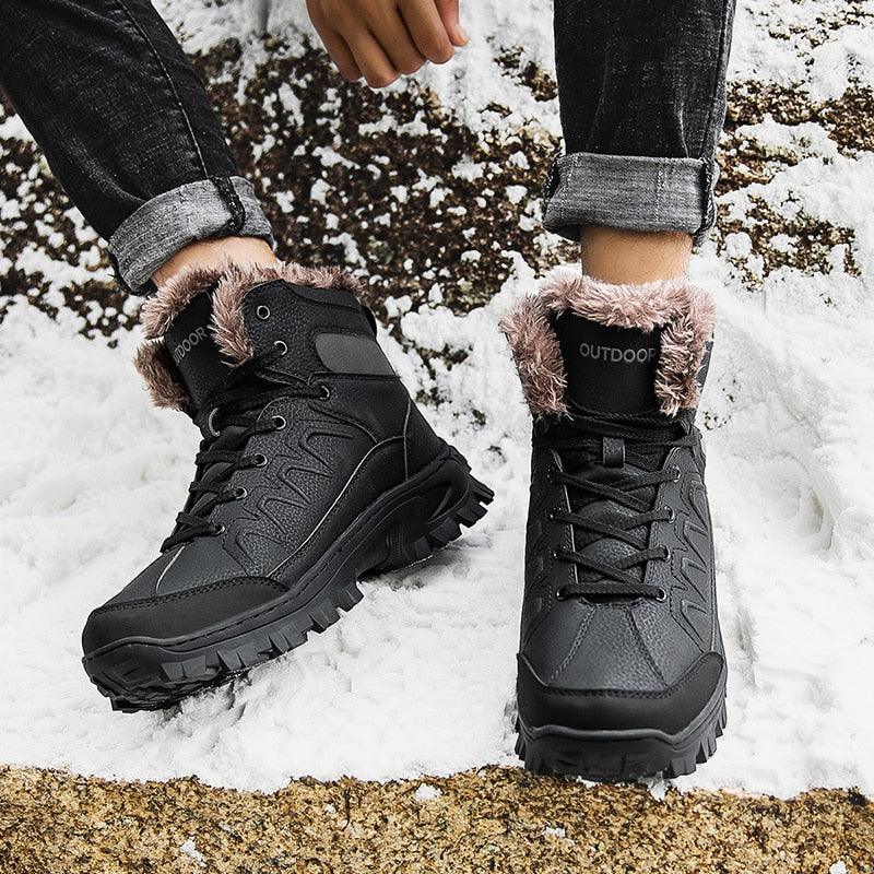 Stevvex gray winter boots waterproof leather fur lining mid calf non-slip sole; 2 shown on Tampa Home & Garden Store