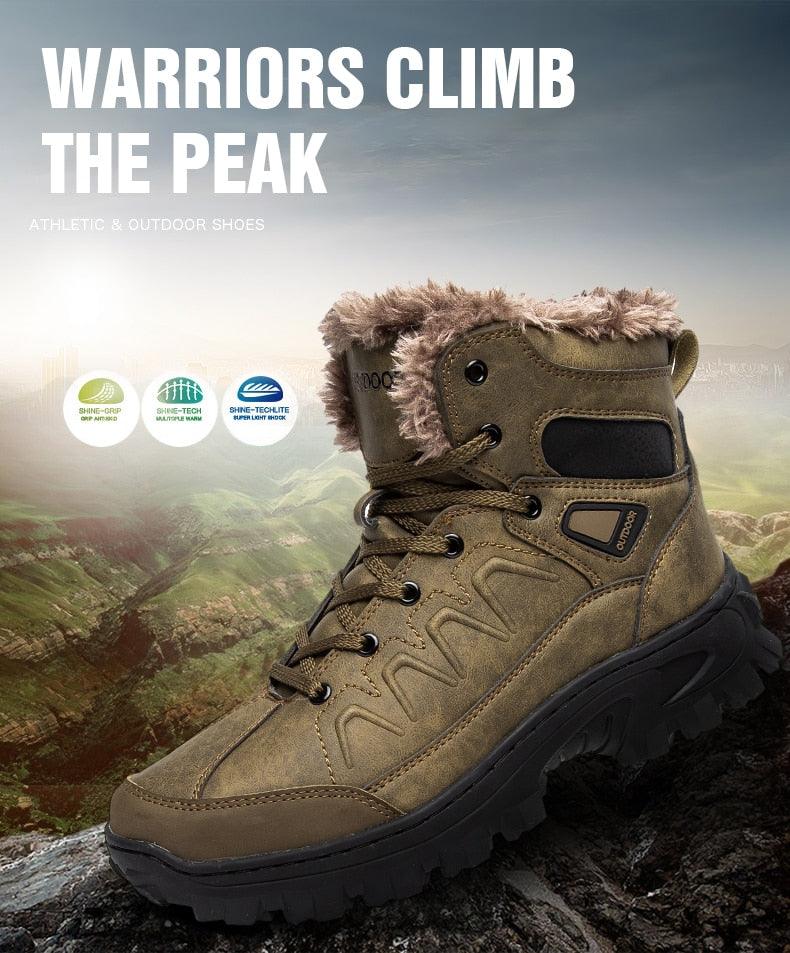 Stevvex Men Winter Snow Boots brown leather with full fur lining, non-slip rugged outsole on Tampa Home & Garden Store