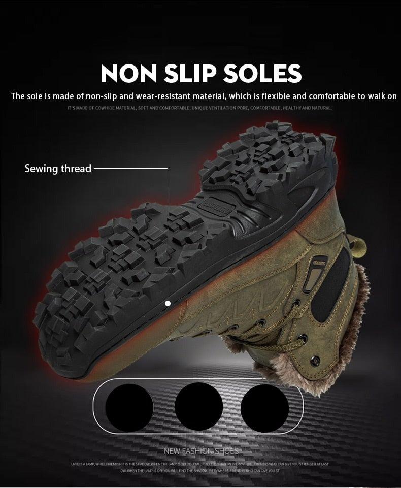 Stevvex men's winter snow boots waterproof leather fur lining olive green rugged outsole on Tampa Home & Garden Store