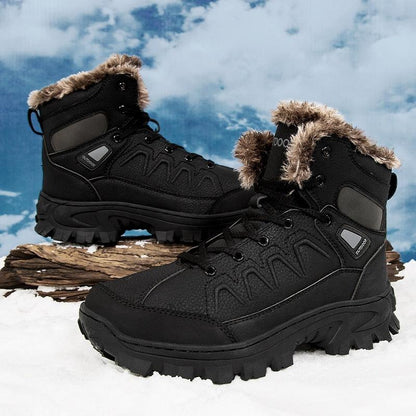 Men's Winter Snow Boots Stevvex waterproof leather fur-lined mid-calf hiking black pair on Tampa Home & Garden Store