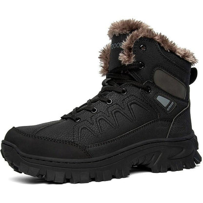 Stevvex Men Winter Snow Boots black waterproof leather fur-lined mid-calf hiking boot outsole on Tampa Home & Garden Store