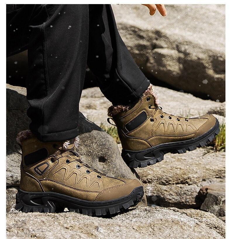 Stevvex men's winter boots brown waterproof leather fur-lined hiking pair rugged outsole on Tampa Home & Garden Store