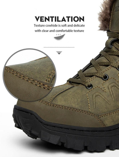 Men's winter snow boots Stevvex waterproof leather mid-calf with fur lining and rugged outsole on Tampa Home & Garden Store
