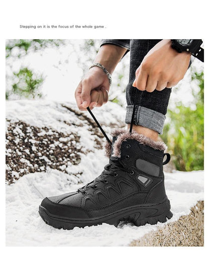 Stevvex black winter boots waterproof leather mid-calf hiking boot with fur lining on snow on Tampa Home & Garden Store
