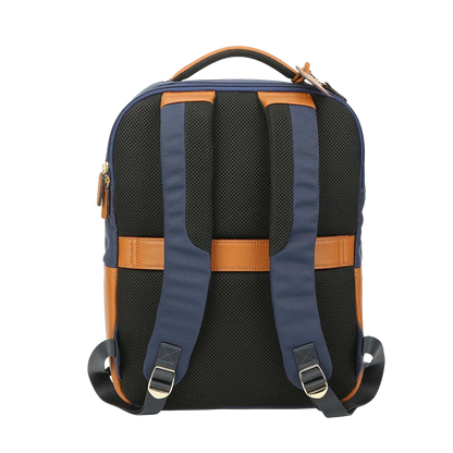 Nylon & Leather Laptop Backpack – Navy with Brown Trim (16")