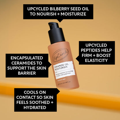 The Menopause Skin Set by UpCircle ceramide gel moisturiser bottle with pump peach on Tampa Home & Garden Store
