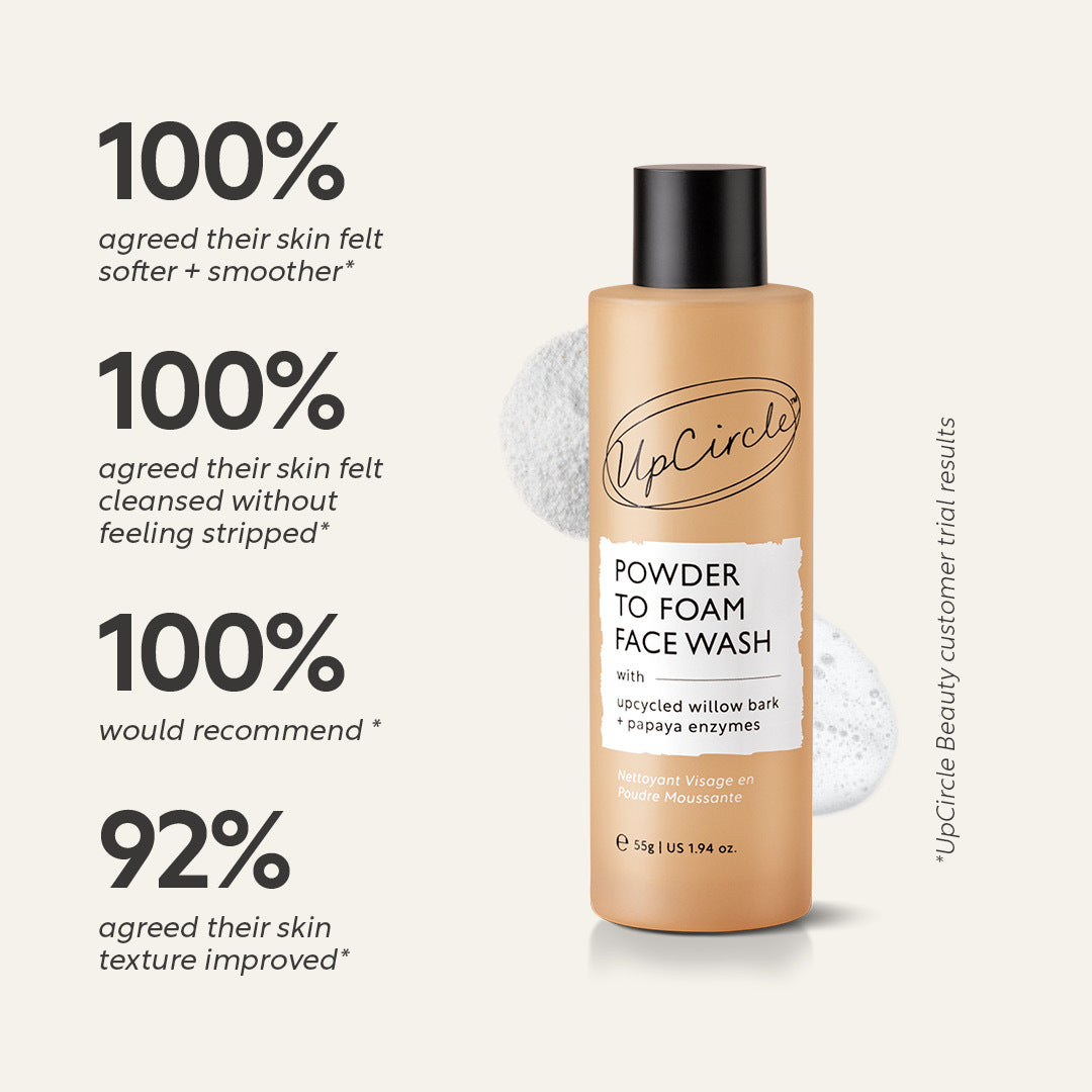 UpCircle Powder to Foam Face Wash bottle in peach-tan with black cap menopause skincare set on Tampa Home & Garden Store