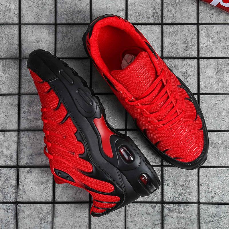 Mens Air Cushion Mesh Breathable Running Shoes red and black pair Stevvex athletic sneakers on Tampa Home & Garden Store