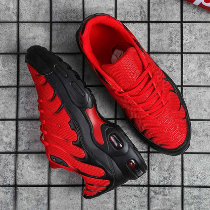 Mens Air Cushion Mesh Breathable Running Shoes red and black pair Stevvex athletic sneakers on Tampa Home & Garden Store
