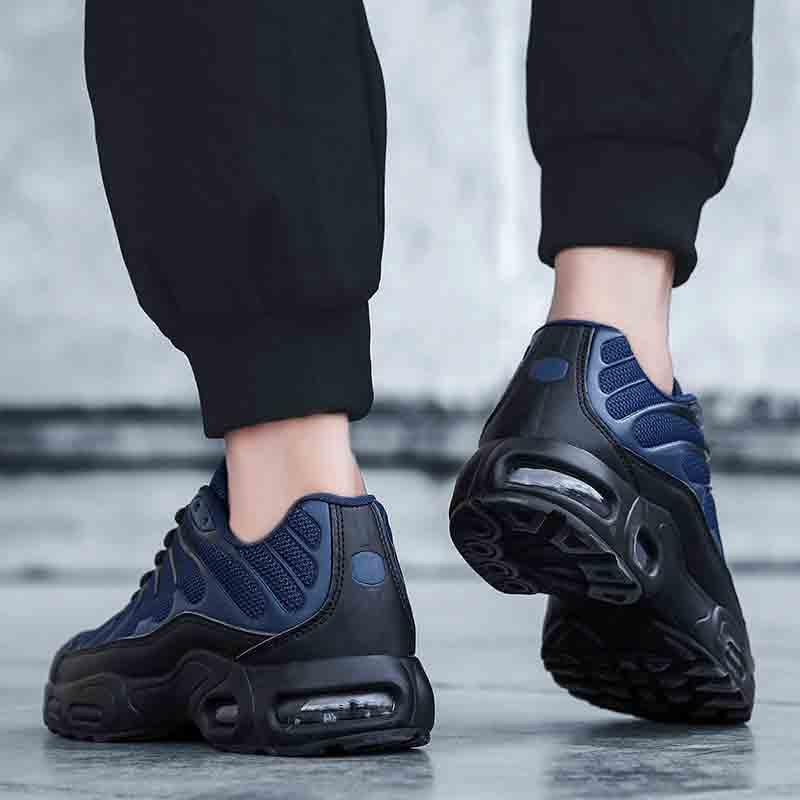 Mens Air Cushion Mesh Running Shoes pair blue/black with air sole Stevvex sneakers on Tampa Home & Garden Store