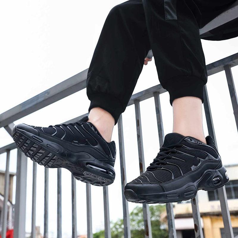 Mens Stevvex running shoes black air cushion mesh breathable pair for athletic workouts on Tampa Home & Garden Store