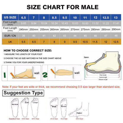 Mens Air Cushion Mesh Breathable Running Shoes Stevvex size chart and foot measurement guide on Tampa Home & Garden Store