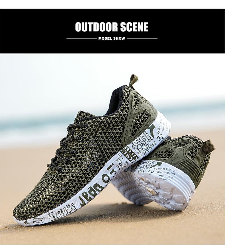Mens aqua breathable water shoes pair with olive green mesh upper, quick-dry, non-slip sole on Tampa Home & Garden Store