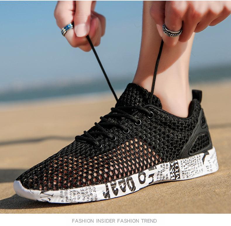 Mens aqua breathable water shoe black mesh upper quick-dry non-slip sneaker Stevvex on Tampa Home & Garden Store