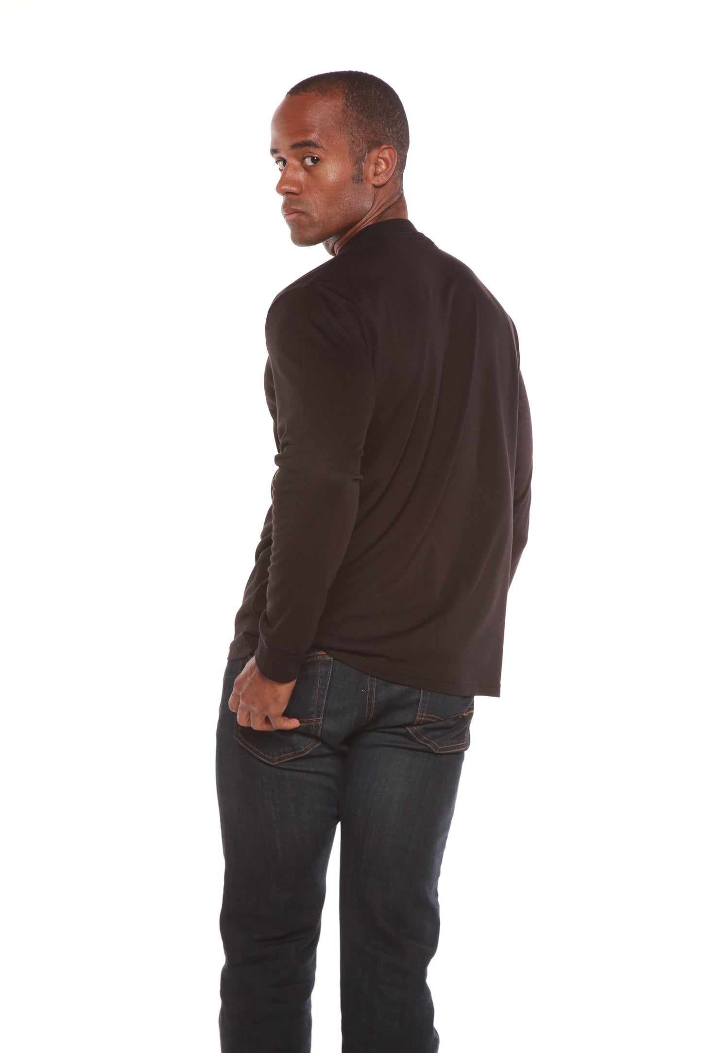 Men's long sleeve shirt by Spun Bamboo in dark brown bamboo viscose/organic cotton blend on Tampa Home & Garden Store