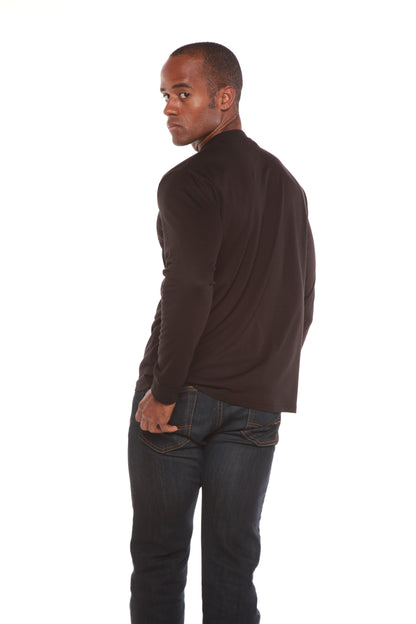 Men's long sleeve shirt by Spun Bamboo in dark brown bamboo viscose/organic cotton blend on Tampa Home & Garden Store