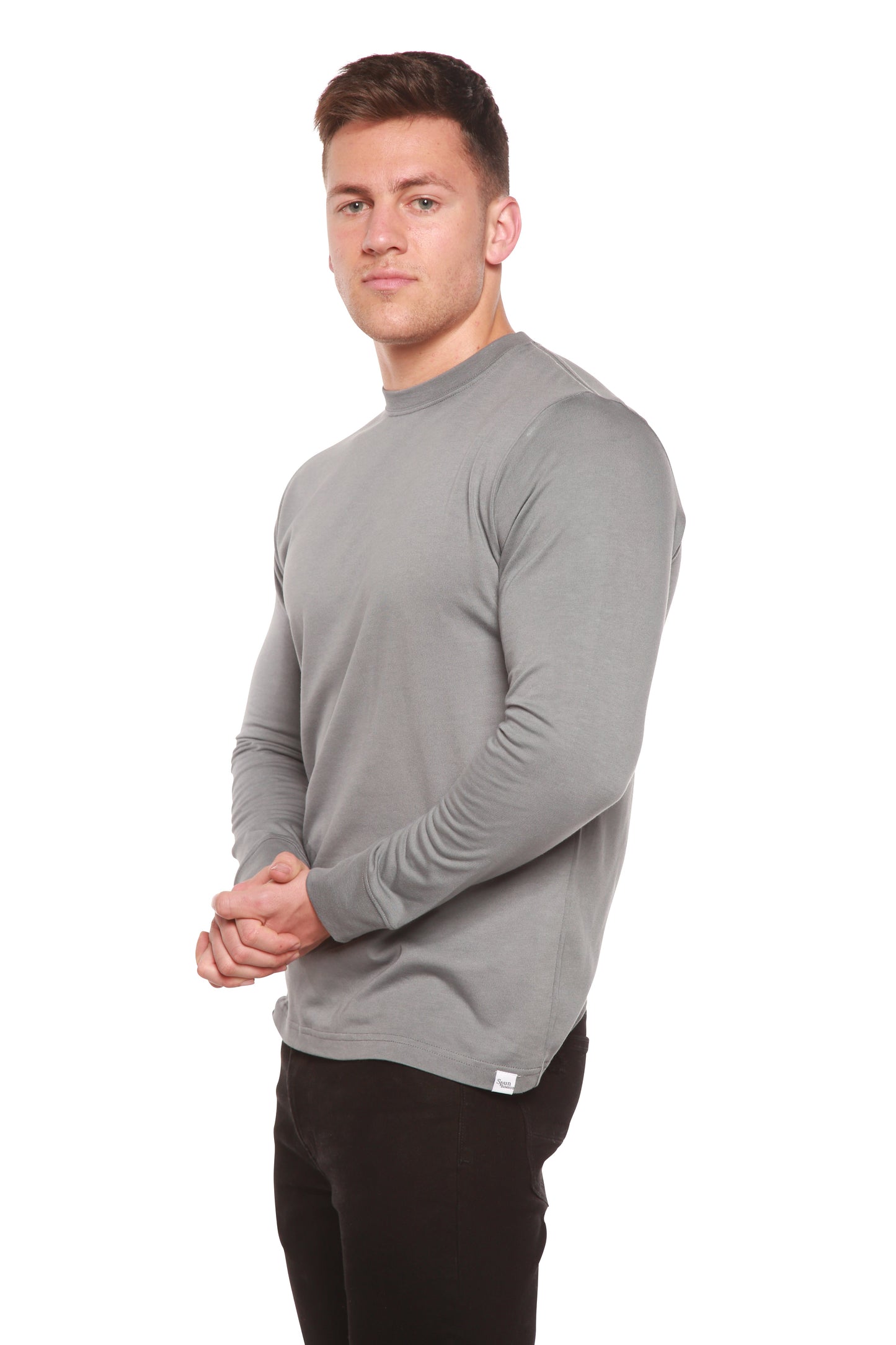 Custom printed men's bamboo viscose/organic cotton long sleeve t-shirt, grey by Spun Bamboo on Tampa Home & Garden Store