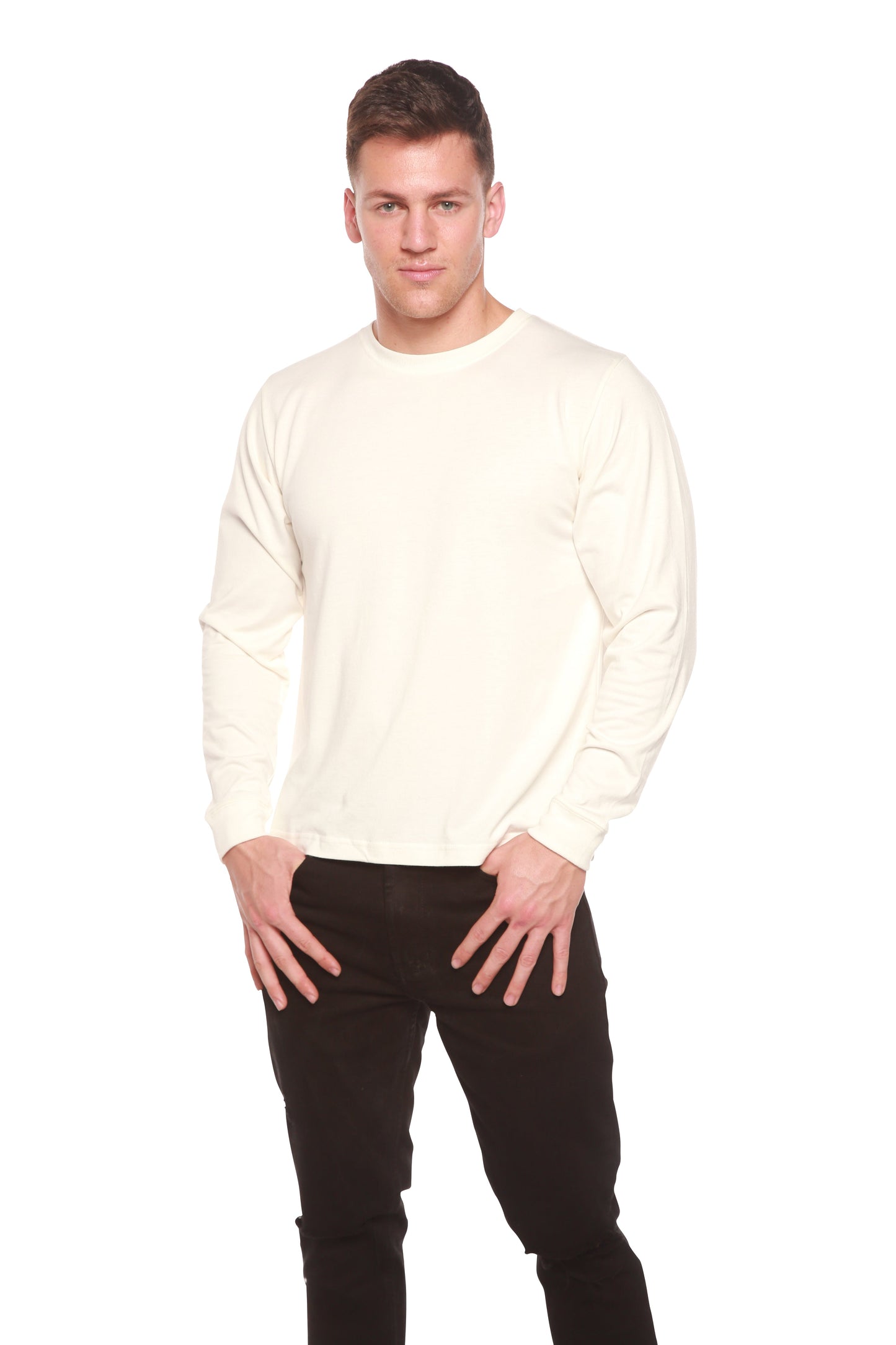 Custom Printed Men's Bamboo Viscose/Organic Cotton Long Sleeve T-Shirt cream color Spun Bamboo on Tampa Home & Garden Store