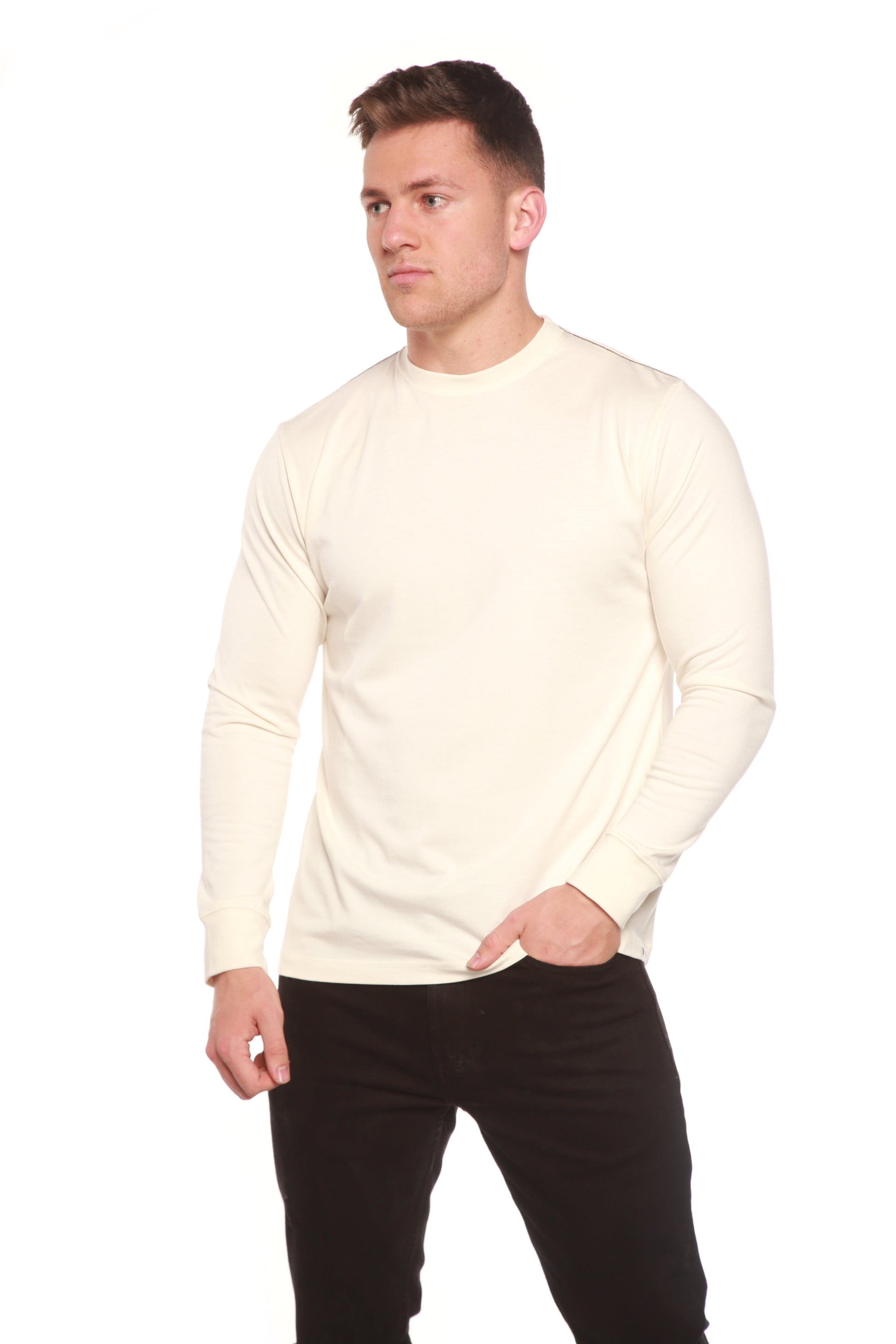 Custom Printed Men's Bamboo Viscose/Organic Cotton Long Sleeve T‑Shirt, cream color, Spun Bamboo on Tampa Home & Garden Store
