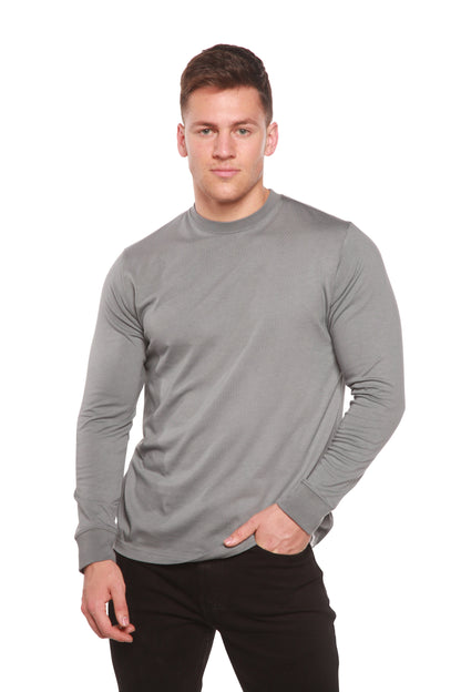 Custom printed men's bamboo viscose/organic cotton long sleeve shirt, gray crew neck on Tampa Home & Garden Store