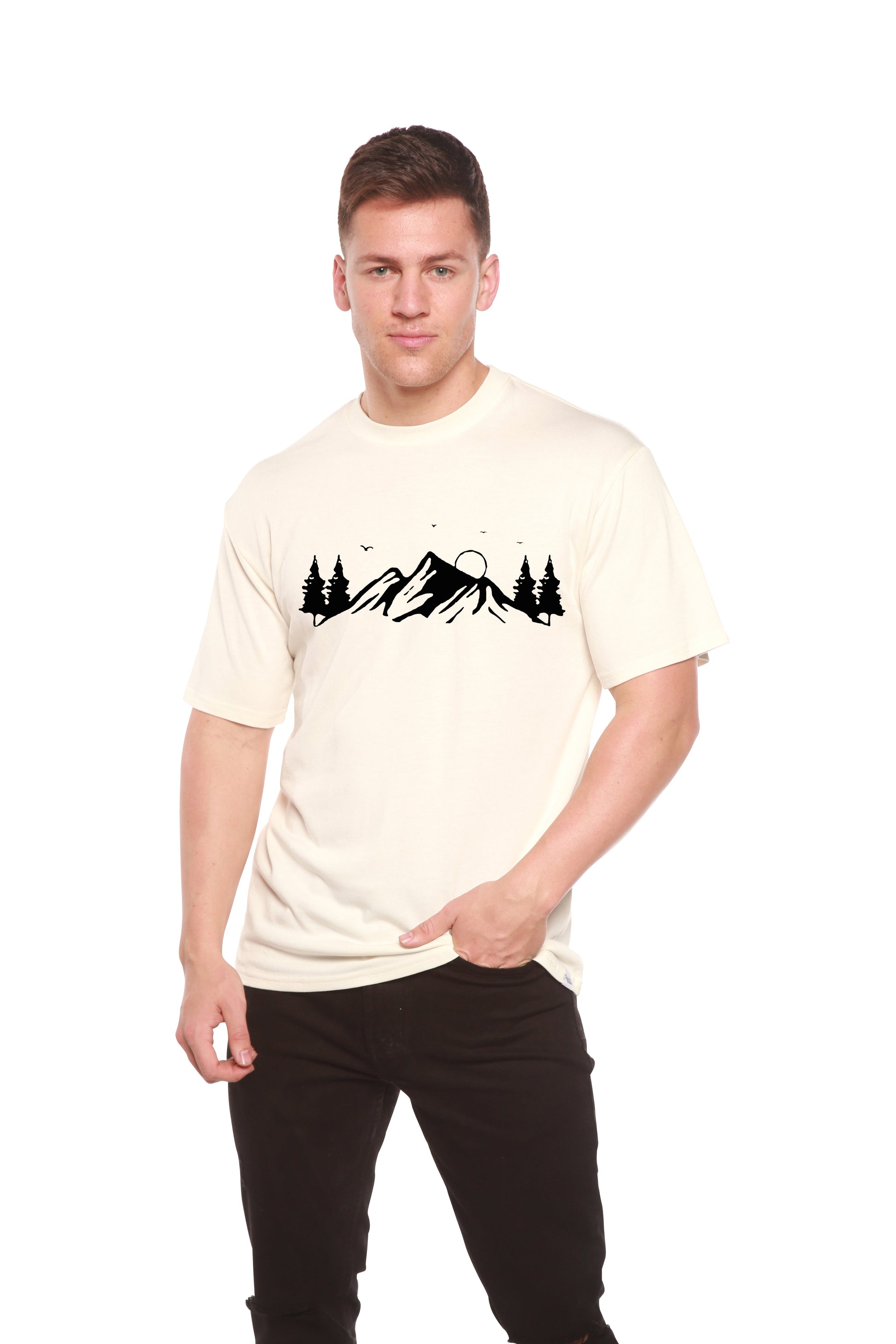 Men's Bamboo Viscose/Organic Cotton T-shirt with Mauna Kea print, cream by Spun Bamboo on Tampa Home & Garden Store