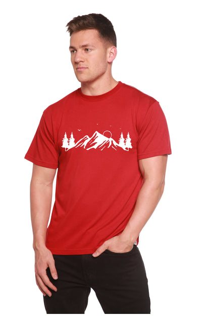 Men's red T-shirt with Mauna Kea print; Bamboo viscose/organic cotton by Spun Bamboo on Tampa Home & Garden Store