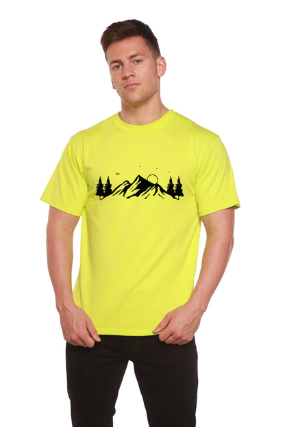 Men's Bamboo Viscose/Organic Cotton Short Sleeve T‑Shirt with Mauna Kea print in neon yellow on Tampa Home & Garden Store