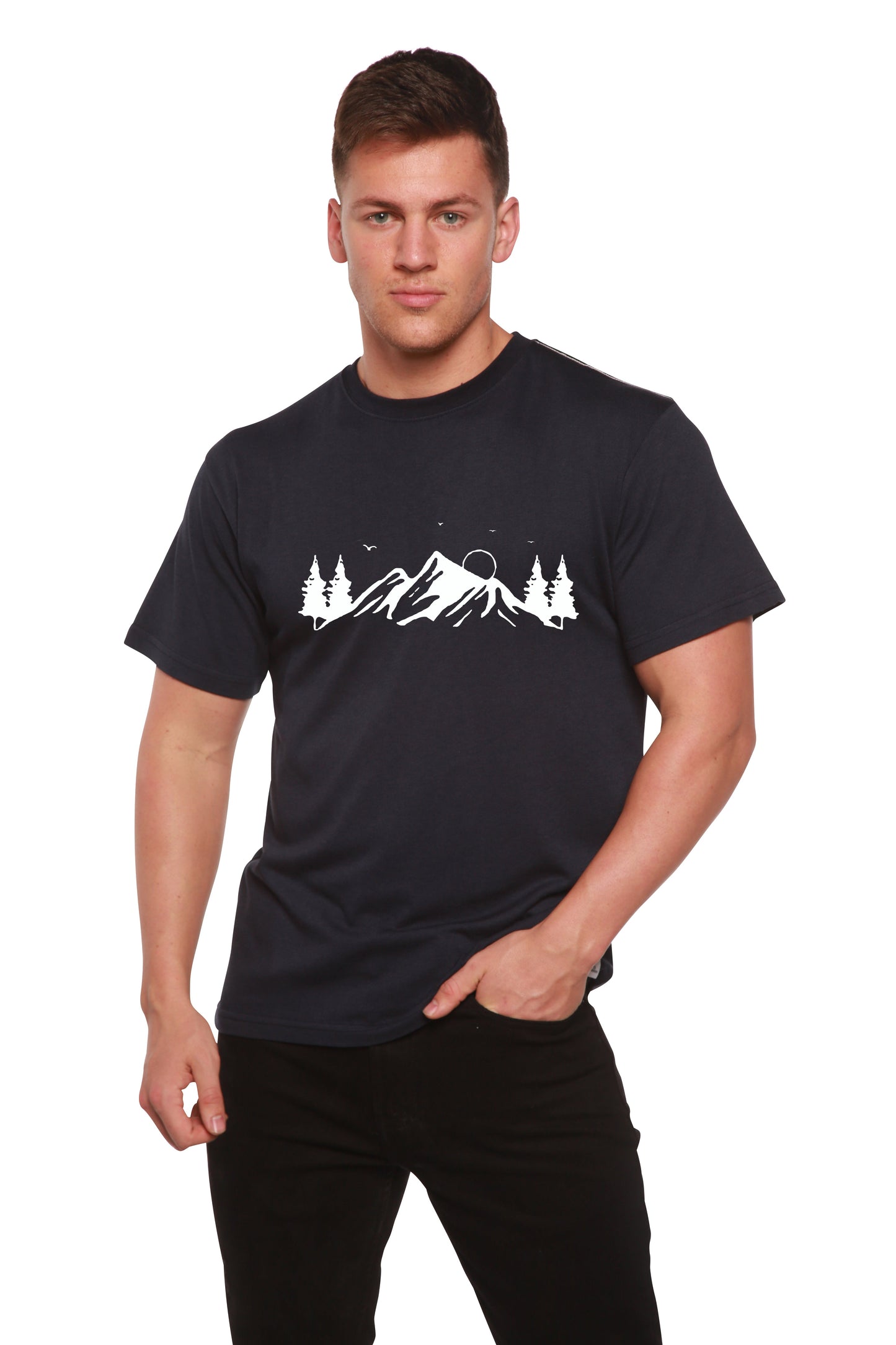 Men's bamboo viscose/organic cotton short sleeve T-shirt Mauna Kea print navy, Spun Bamboo on Tampa Home & Garden Store