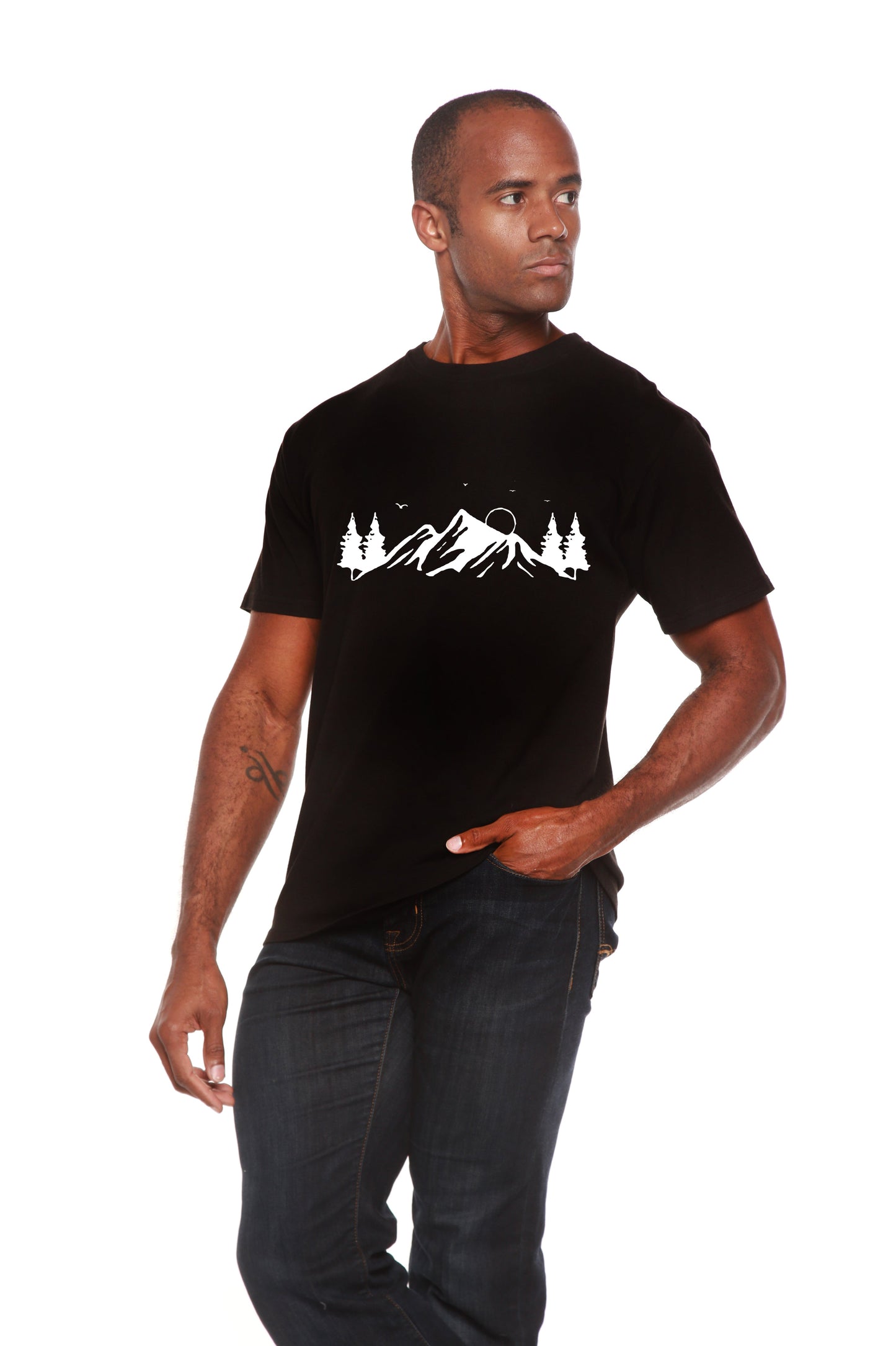 Men's printed black bamboo viscose tee with Mauna Kea mountain print by Spun Bamboo on Tampa Home & Garden Store