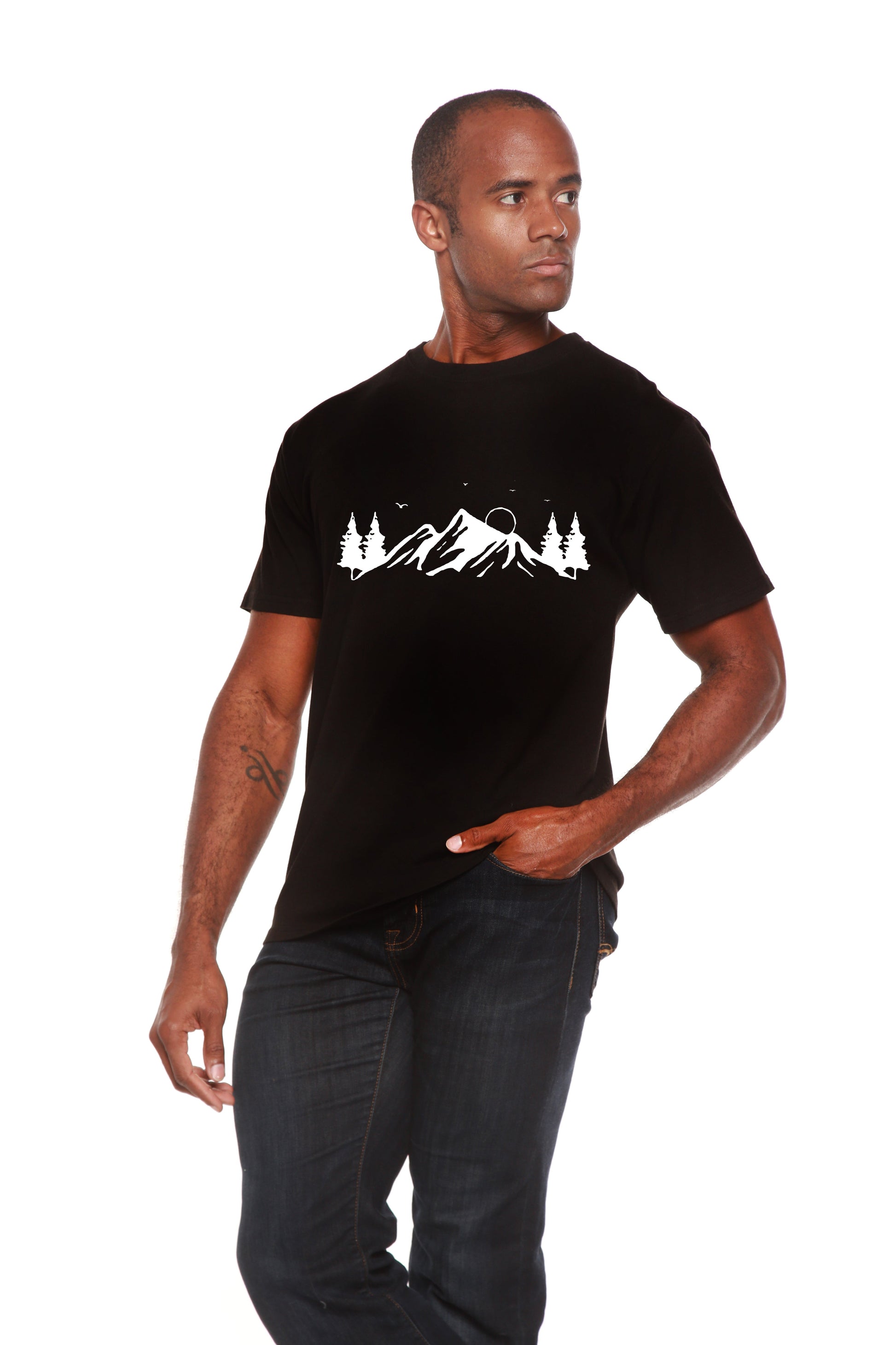 Men's printed black bamboo viscose tee with Mauna Kea mountain print by Spun Bamboo on Tampa Home & Garden Store