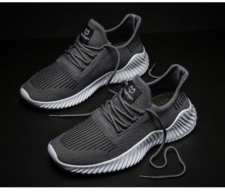 Stevvex mens breathable mesh sneakers with gray knit upper and white sole, two pairs on Tampa Home & Garden Store
