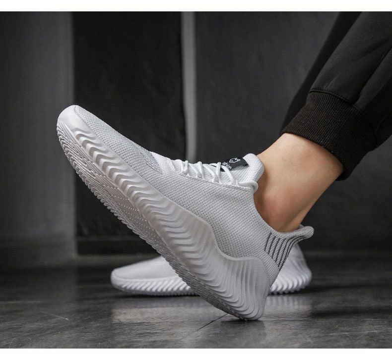 Mens breathable white sneakers with mesh upper by Stevvex, walking trainer with sock collar on Tampa Home & Garden Store