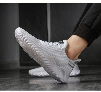 Mens breathable white sneakers with mesh upper by Stevvex, walking trainer with sock collar on Tampa Home & Garden Store