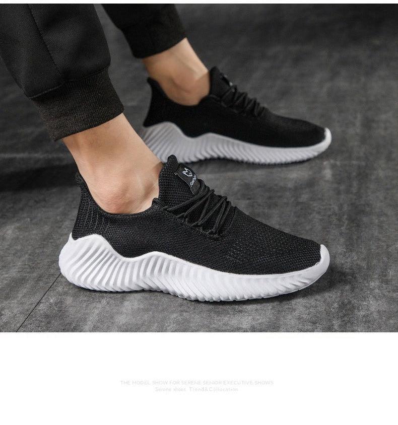 Stevvex men's breathable black mesh sneakers with white wavy sole for walking and running on Tampa Home & Garden Store