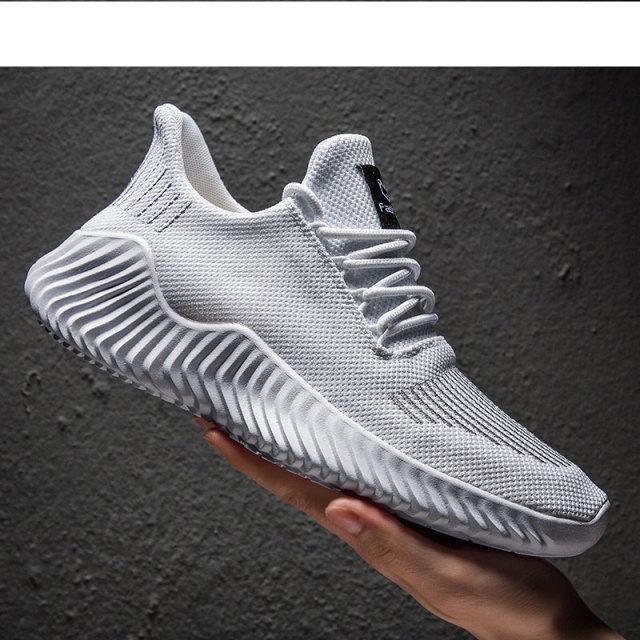 Mens breathable white sneakers with knit mesh upper and wavy sole Stevvex on Tampa Home & Garden Store