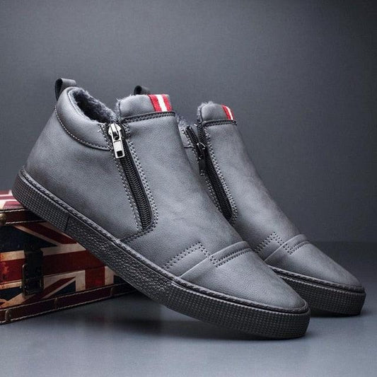 Mens black leather winter ankle boots Stevvex with side zippers and warm lining on Tampa Home & Garden Store
