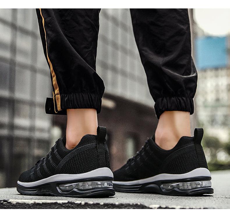Stevvex men's breathable black sneakers with air cushion sole, lightweight knit upper on Tampa Home & Garden Store