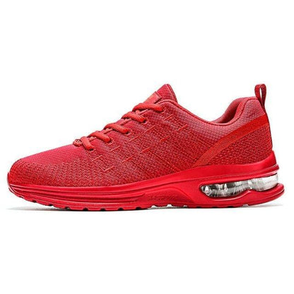 Mens Stevvex red breathable knit sneakers with air-cushion heel, lightweight running shoes on Tampa Home & Garden Store
