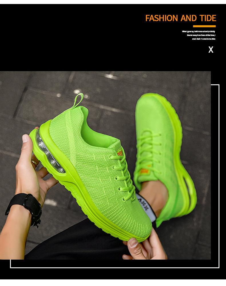 Stevvex men's breathable neon green running sneakers pair with air cushion sole on Tampa Home & Garden Store