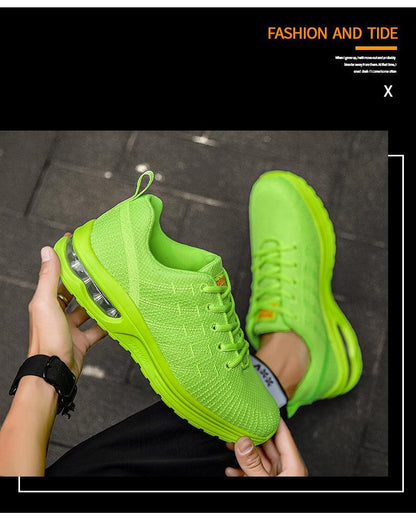 Stevvex men's breathable neon green running sneakers pair with air cushion sole on Tampa Home & Garden Store