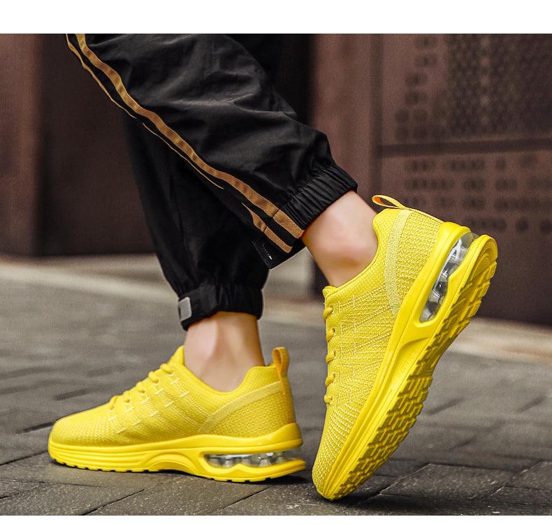 Stevvex Mens Sneakers breathable yellow mesh running shoes with air cushion sole on Tampa Home & Garden Store
