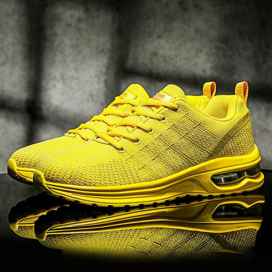 Men's Stevvex yellow breathable running sneakers with air cushion sole and knit upper on Tampa Home & Garden Store
