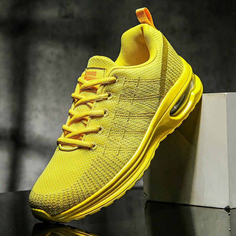 Stevvex men's breathable lightweight sneakers with yellow knit upper and air cushion outsole on Tampa Home & Garden Store