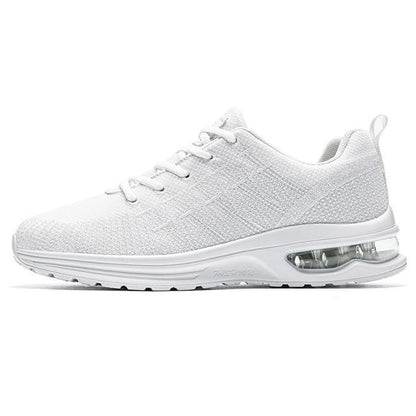 Stevvex mens white breathable knit running sneakers with air cushion sole on Tampa Home & Garden Store